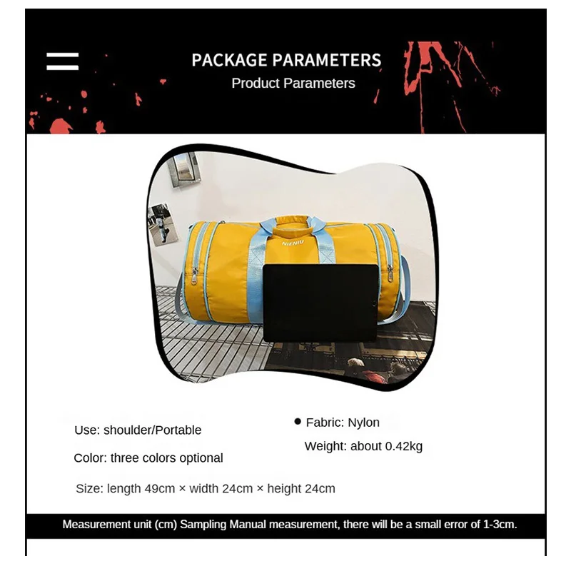 fitness bag large capacity dry wet separation cylinder travel luggage bag printed with name pattern
