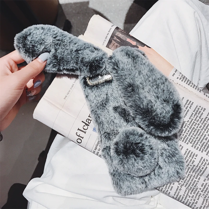 Luxurious Soft Plush Warm Winter Furry Rabbit Bunny Fur Phone Case Cover