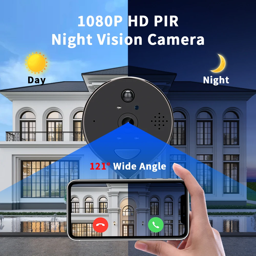 Sectyme Smart Tuya 1080P WiFi Video Doorbell PIR Motion Detection Eye Peephole Camera Two-way Audio Night Vision Doorbell
