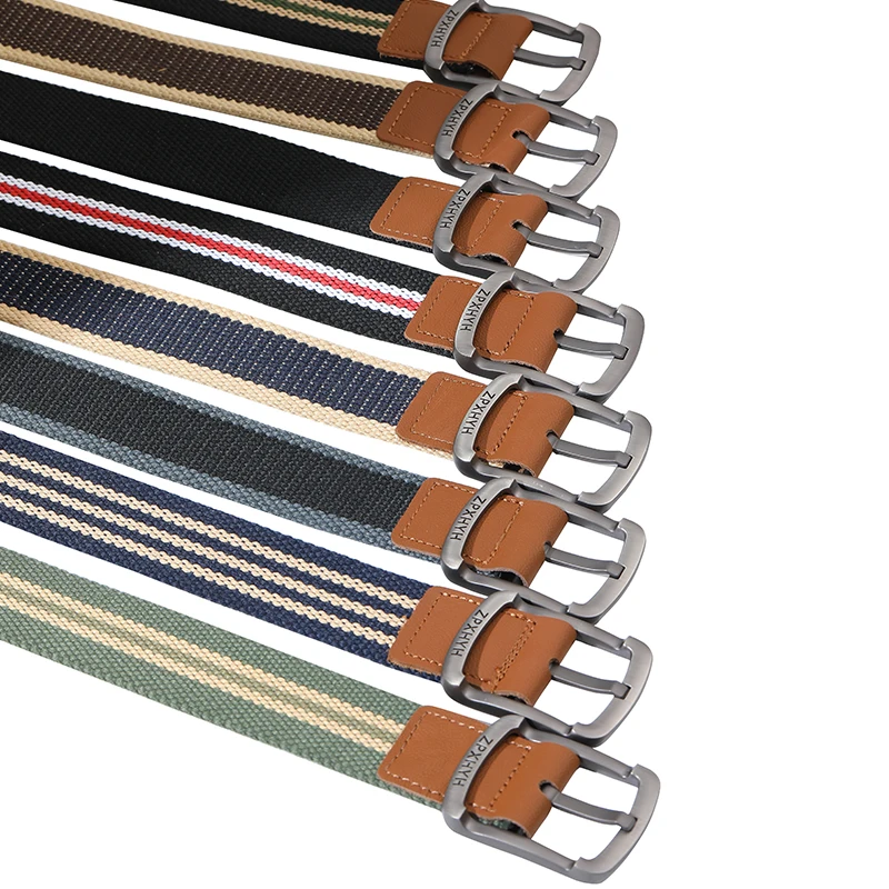 3.5cm Men's Striped Woven Belt Alloy Pin Buckle Outdoor Wear-resistant Breathable Fashion Canvas Belt Unisex