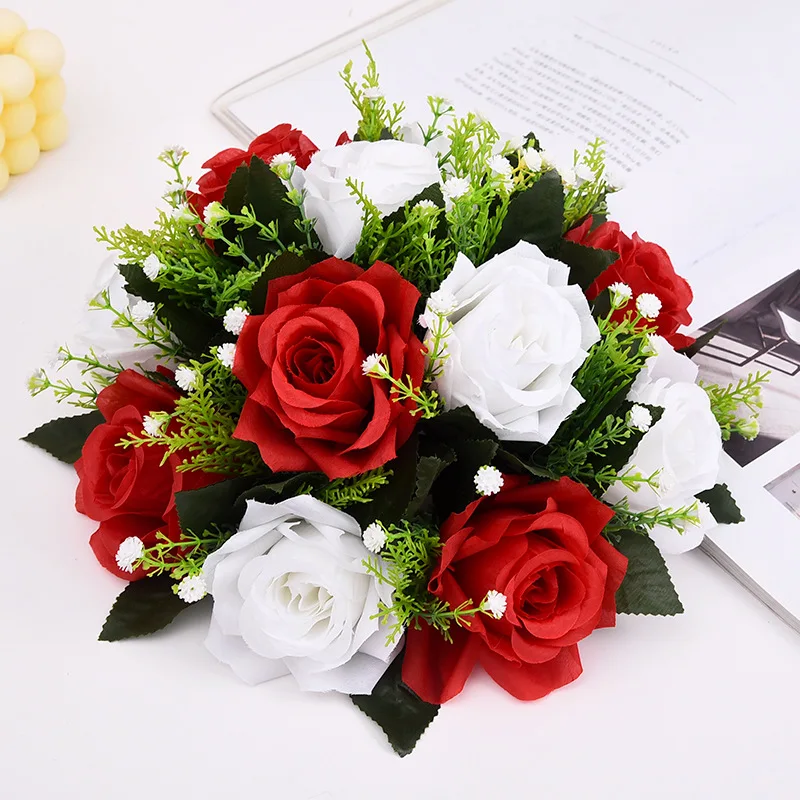 1 stücke Künstliche Blume Ball Kunststoff Grün Basis Seide Tuch Tisch Mittelstücke Hochzeit Dekoration Party Straße Führen Blumensträuße – Detail 13