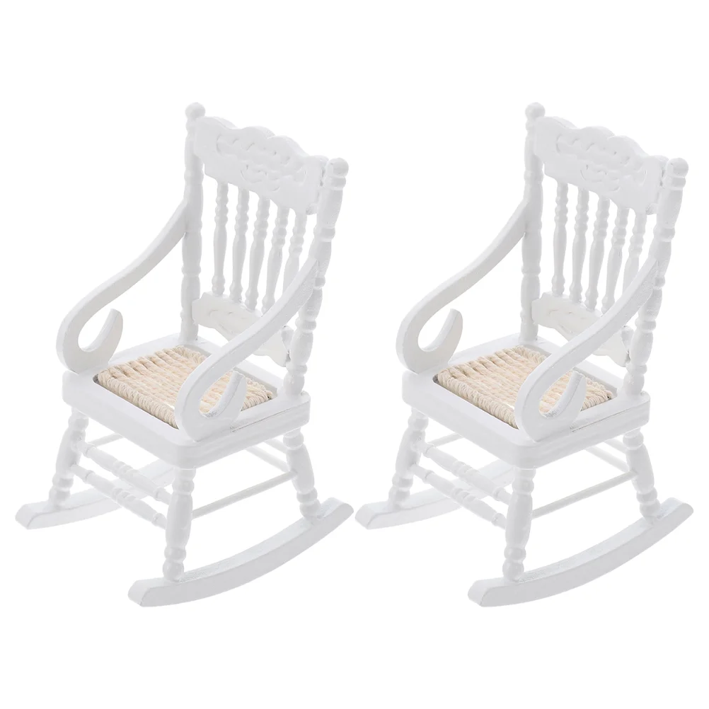 

2 Pcs Accessories Model Chair Wood Toys Miniture House Furniture Wooden Rocking