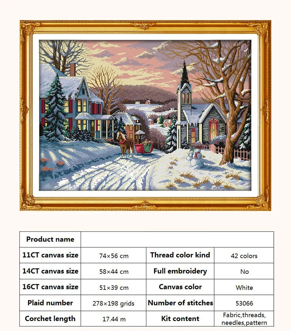 Snowscape Snowy Night Christmas Patterns Cross Stitch Embroidery Kit