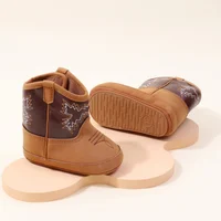 0-12 Months Baby Boots Soft Brown PU Leather Tall Cowboy Boots New Style Spring and Autumn Prewalking Shoes for Boys and Girls 4