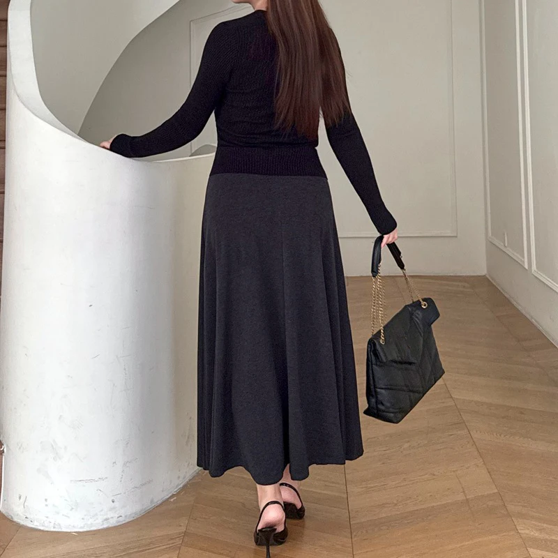 XXXXL Fashion Plus Size Women's Skirt Premium Drape Effect A-line Knitted Simple High Waisted Bottoms For Autumn And Winter 9407