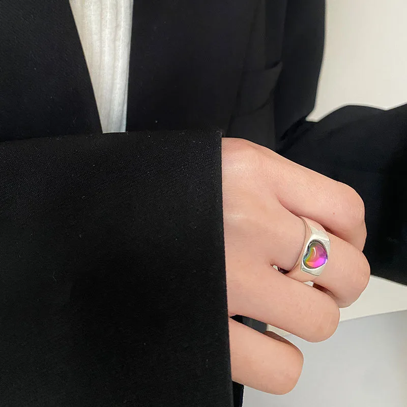 New Fashion Creative Colorful Love Heart Ring for Women's Party Birthday Silver Color Open Ring Lover Girlfriends Jewelry Gift finger ring silver ring opening ring sparkling heart ring adjustable rings