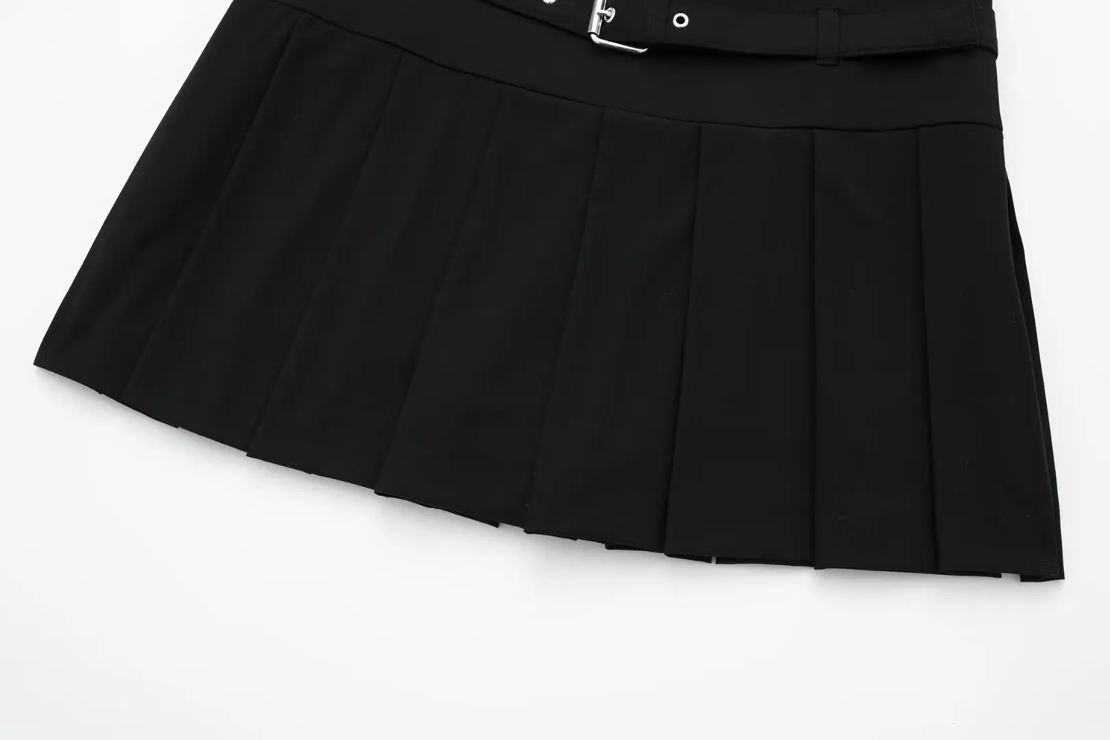 2024 frauen Mode Vintage Chic Röcke Solid Black Hohe Taille Gürtel Dekoration Röcke Weibliche Sweetwear Stil Mini Röcke – Detail 10