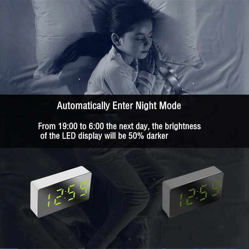 Description Picture 4 of item7*4cm Mini Digital Alarm Clock TEMP Date 3 Alarms Night Mode Power-off Memory Table Clock USB Powered Always On 12/24H LED Clock