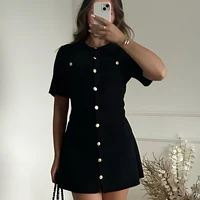 White Elegant Knitted Mini Dress For Women Metal Button Sexy Slim Rib Sweater Dress Holiday Party Outfits Autumn 2024 New - Image 6