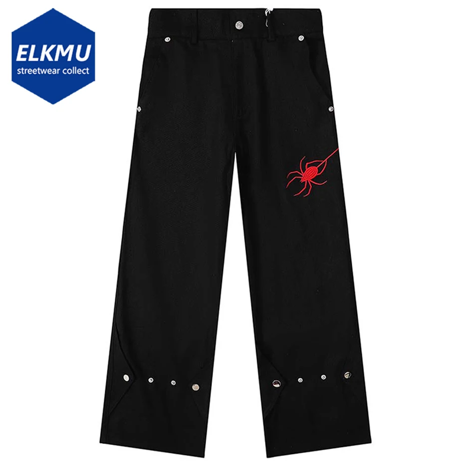 

Spider Embroidery Baggy Jeans Hip Hop Harajuku Streetwear Black Loose Straight Denim Pants Men Fashion Jeans Trousers