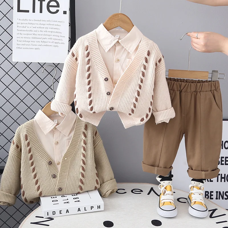 Autumn Kids Clothes Set Cardigan Shirt Pants
