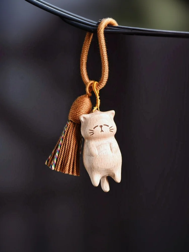 1PCS Retro Holz Katze Schlüsselbund Hand Geschnitzt Nette Tasche Anhänger Dekor Auto Schlüsselring Für Frauen Paar Mode Schmuck Zubehör geschenk – Detail 9