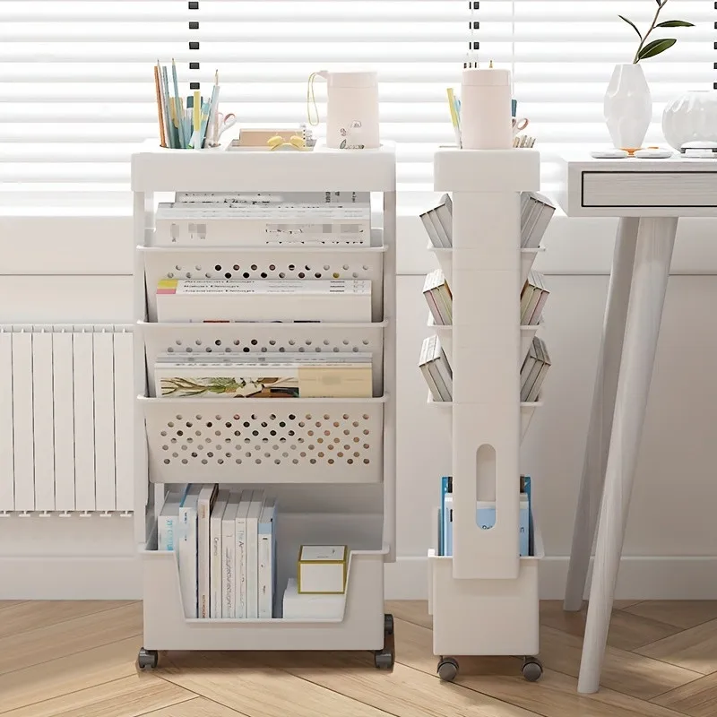 5-Tier Removable Magazine Newspaper Storage Rack, Book Storage Rack With Wheels, Tableside Bookshelf, Suitable For School, Class