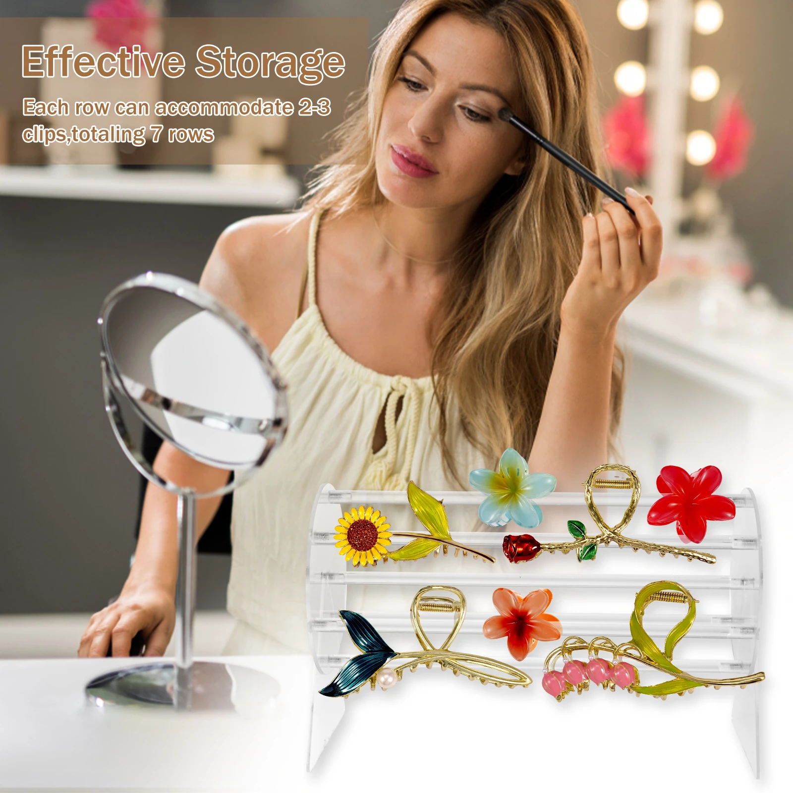 Claw Clip Organizer 360 Degree Rotating Claw Clip Holder Transparent Storage Rack Reusable Hair Display Stand for