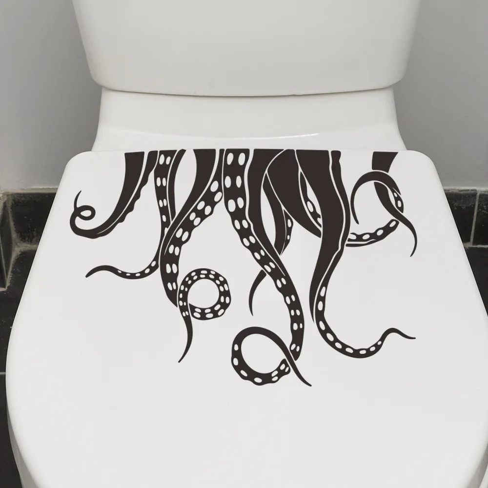 C17# Octopus Cartoon Cat Funny Expression Animal Toilet Bathroom Toilet Cover Sticker Wall Stickers Wc For Home Decoration vinyl stickers toilet stickers toilet wall stickers toilet seat stickers