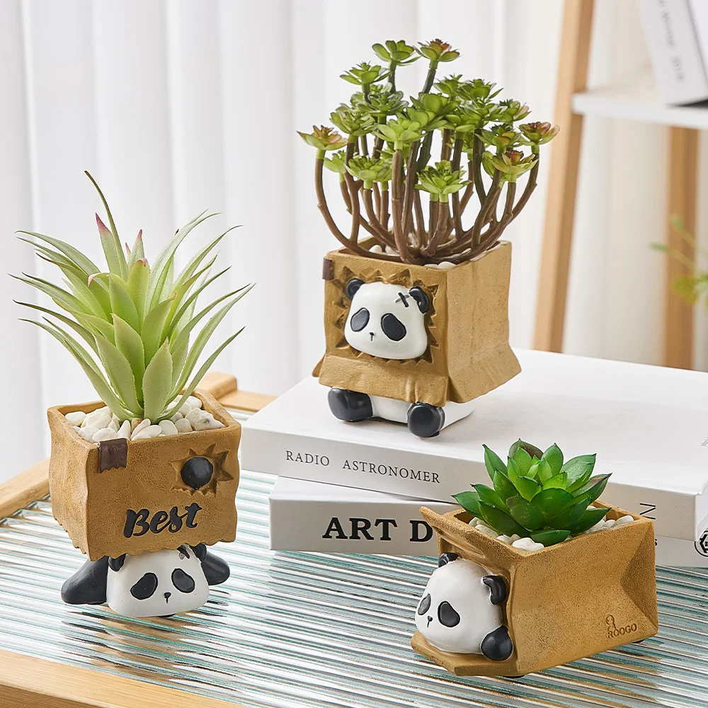 Kawaii Home Desktop Accessories Ceramics Mini Cute Room Decoration Artificial Succulent Plant Ornament Panda Flowerpot Decor