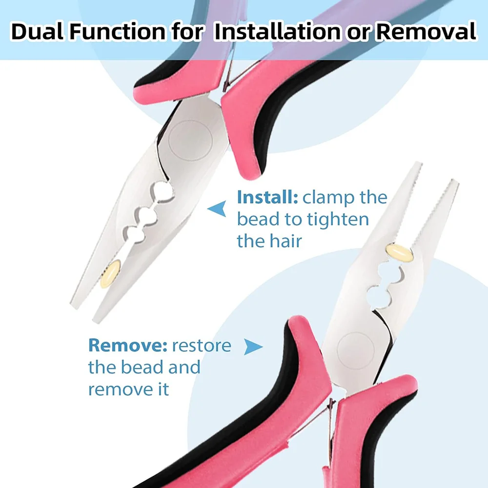 3 Holes Mini Hair Extensions Plier For Feather/Micro Nano Ring Hair Extensions Opener and Removal Tool Pink Straight Nose Pliers