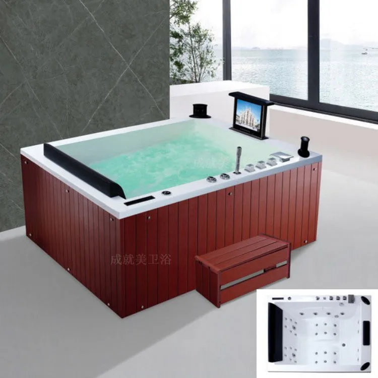 1900mm Double People Fiberglass Whirlpool Swimming Pool Acrylic Hydromassage Surfing Outdoor TV SPA NS3163
