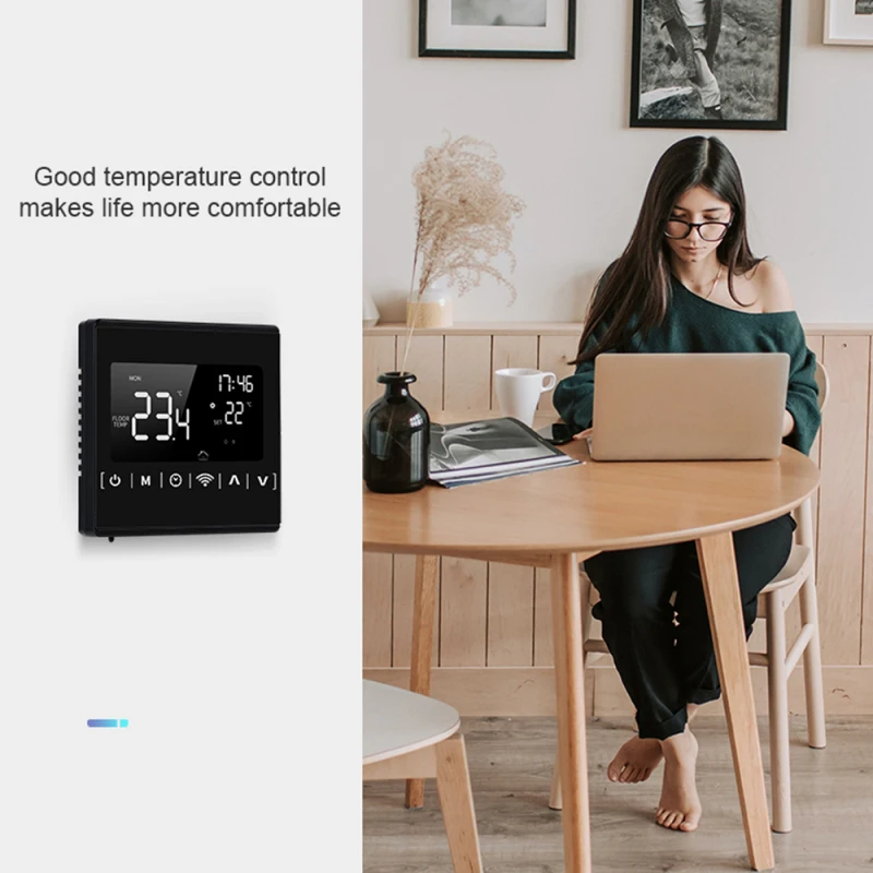 

Floor Heating Water/gas Boiler Ac85-250v Anti-freeze Function Touch Smart Life App Overheat Protection Smart Home Black