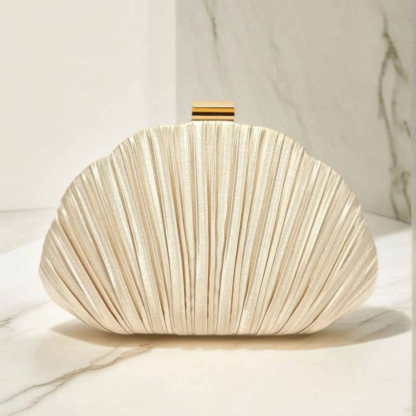 Apricot Glitter Satin Clutch Bag With Shoulder Chain For Women