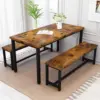 3-Piece Dining Table Set for 4, 43'' Dining Room Table Set with 2 Benches, Space-Saving Dinette Table with Metal Frame MDF Board 1