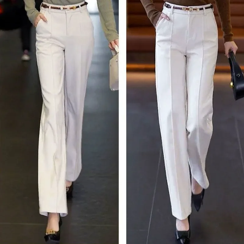 SIFLIF Pantaloni Donna Vita Alta A Gamba Larga – Bianchi, Taglia 40, Con Tasche, Casual Da Ufficio