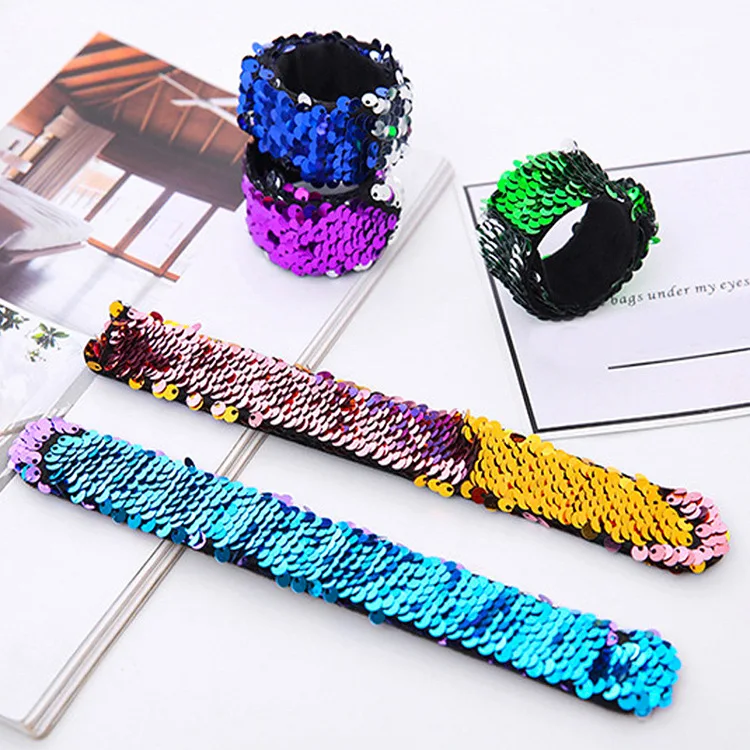 5Pcs Glitter Slap Mermaid Bracelets Sequin Wristband Toys Party Favors Baby Shower Decoration Piniata Fillers