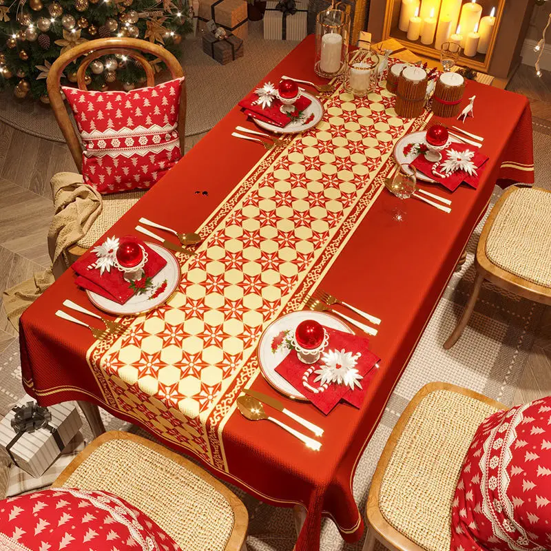 Christmas Red Festive Anti-fouling Tablecloth Wedding Party Light Luxury Rectangular Coffee Table Tablecloth Kitchen Accessories