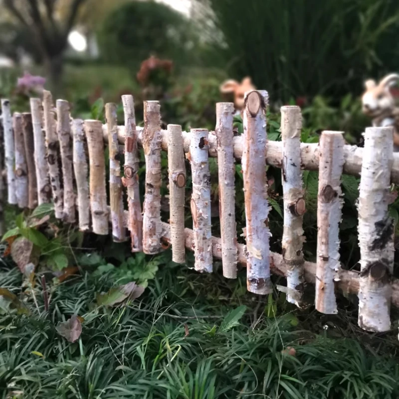 Birch Wood Garden Fencing Ground Insertion Type Flower Bed Fence Lawn Decorative Guardrail for Plant Partition Garden Border