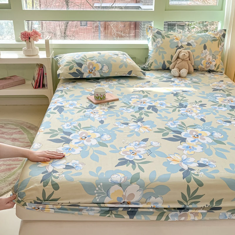 Floral Style Fitted Sheet Pure Cotton Bed Cover sabanas Adults Kids Bed Sheets Soft Bed Linen for Home (Pillowcase Need Order) 3