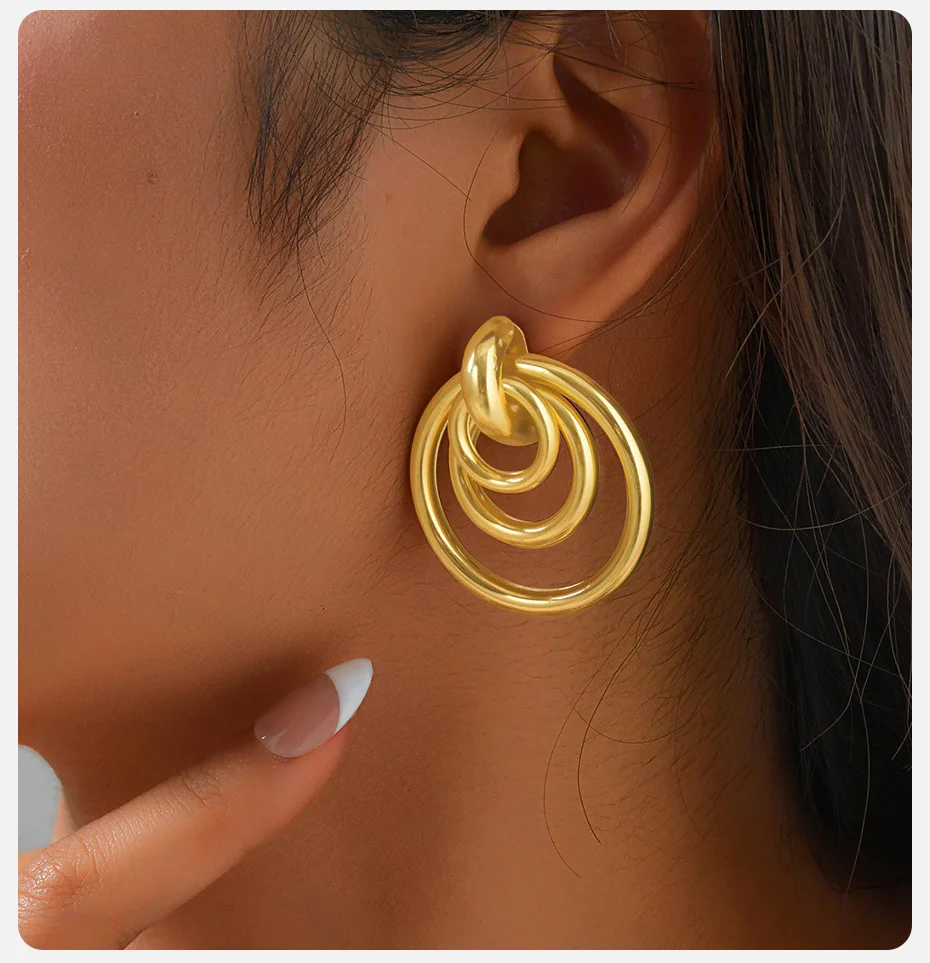 Vnox Gedrehte Hängeohrringe für Frauen, Goldfarben, Geometrischer Kreisförmiger Knoten-Ohrring, Modeschmuck – Detail 3