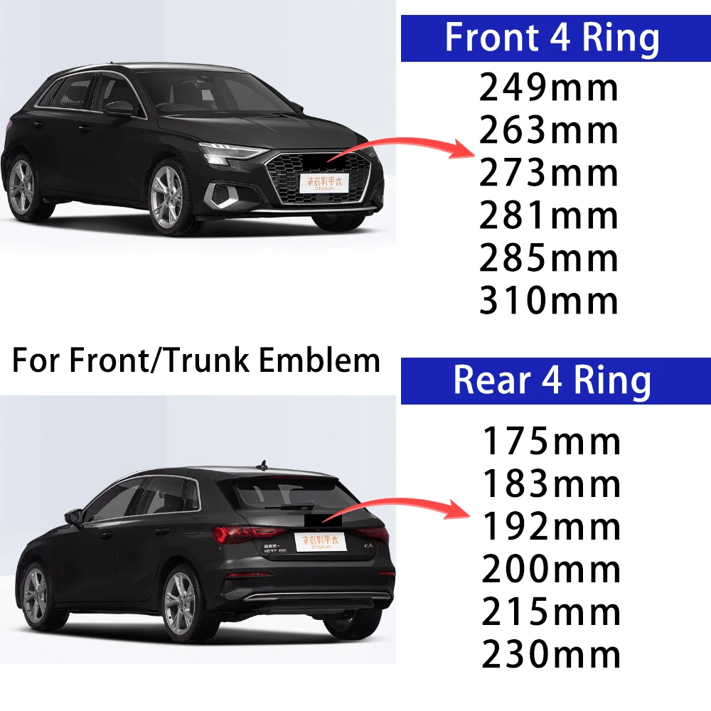 

4 Ring Car Hood Front Bonnet Grill Rear Trunk Emblem Badge For A3 A4 A5 A6 A7 Q2 Q3 Q5 Q8 TT ABS Silver Black Decal Sticker