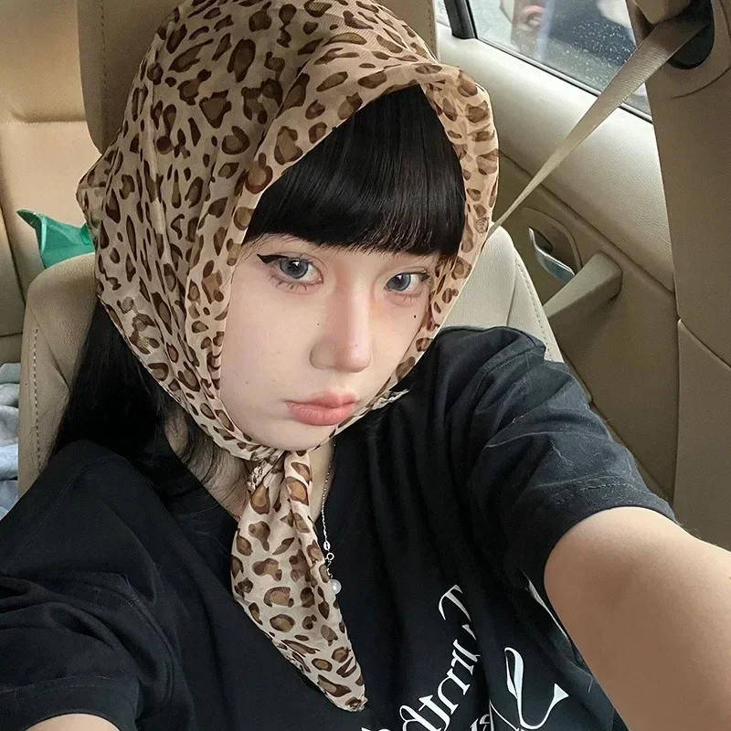 2025 Spring Leopard Print Square Scarf Women Satin Bandana Thin Edge Scarves HeadBand Fashion Lady Hairband Wrap Neckerchief