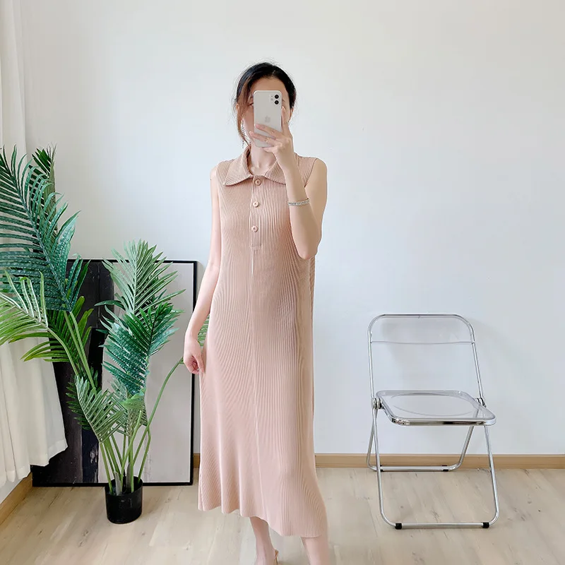 

Женское плиссированное платье миаке, элегантное и модное утепленное длинное платье-жилет без рукавов в иностранном стиле, лето 2024