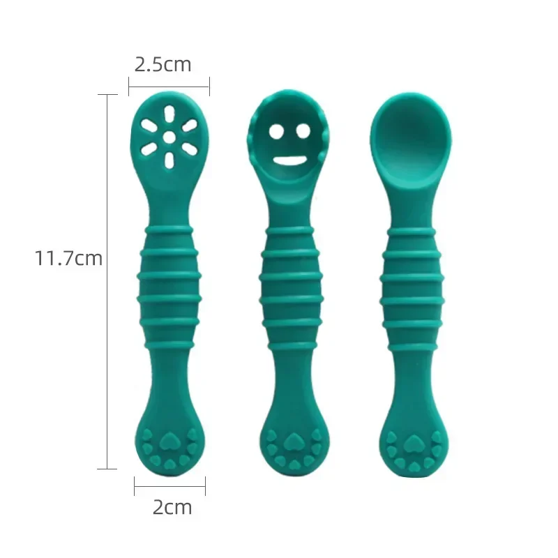3PCS Cute Baby Learning Spoons Utensils Set Food Grade Silicone Sticky Spoon Children Cutlery Training Spoon Feeding Tableware 6