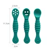 3PCS Cute Baby Learning Spoons Utensils Set Food Grade Silicone Sticky Spoon Children Cutlery Training Spoon Feeding Tableware 6