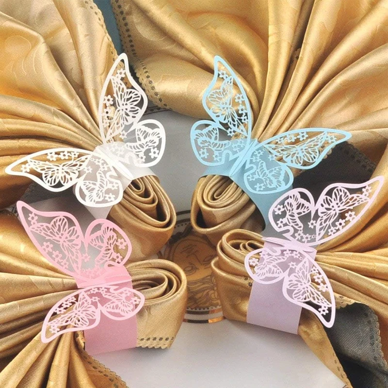 Napkin Ring 50pcs Hollow 3D Butterfly Napkin Rings Premium DIY Dinner Table Ornament Creative Wedding Wedding Dinner Party Celebration