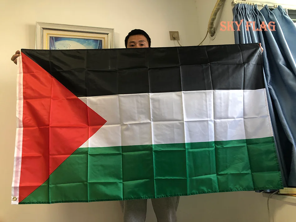 

SKY FLAG wholesale 100pcs Large Palestine Flag 150 x 90cm hanging High Quality Polyester Gaza Palestinian banner