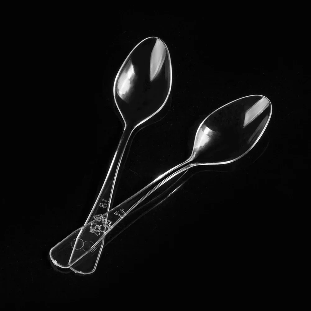 Disposable Dessert Spoons 100PCS Mini Clear Plastic Flatware Appetizer Jelly Ice Cream Scoop