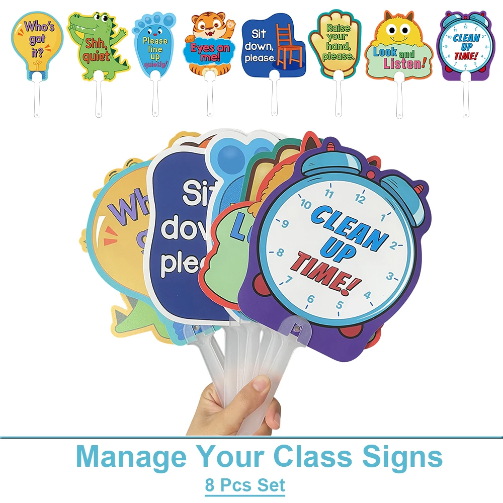 8Pcs Classroom Management Signs Handheld Teacher Paddles 1