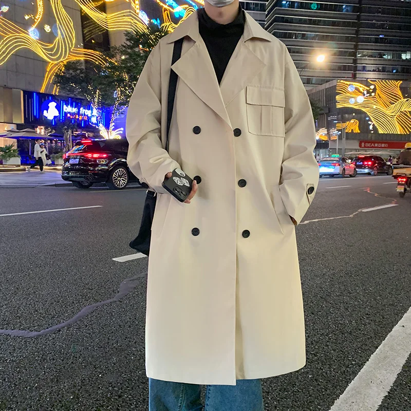 Spring Autumn Long Trench Coat Men Fashion Windbreaker Black Overcoat Zippered Long-sleeve Coat Casual Jackets Male Clothes 5XL
