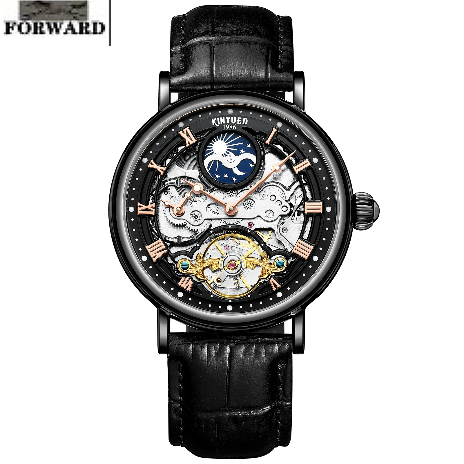 FORWARD Real belt double-sided hollow Tourbillon automatic mechanical men's watch Business luminous waterproof Male watch luxury peikong luxury brand double sided genuine real leather 2016 high quality male waist fashion belt for men jeans designer belts