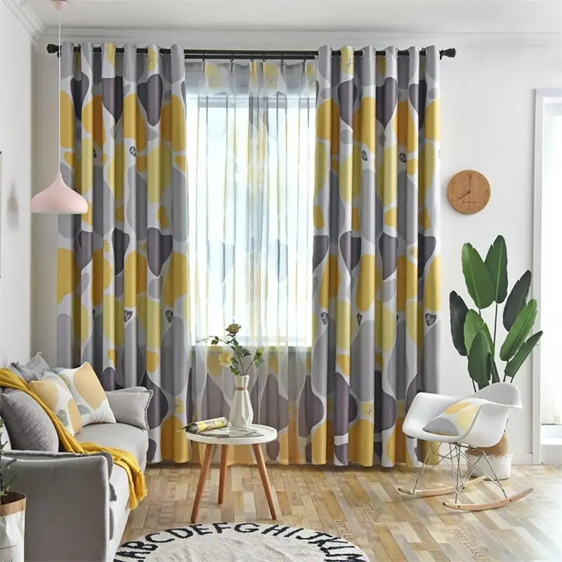 

Yellow-gray Cobblestone Blackout Curtains For Living Room Modern Blue Shade Cortina Geometric Circle Window Drapes WP419-5