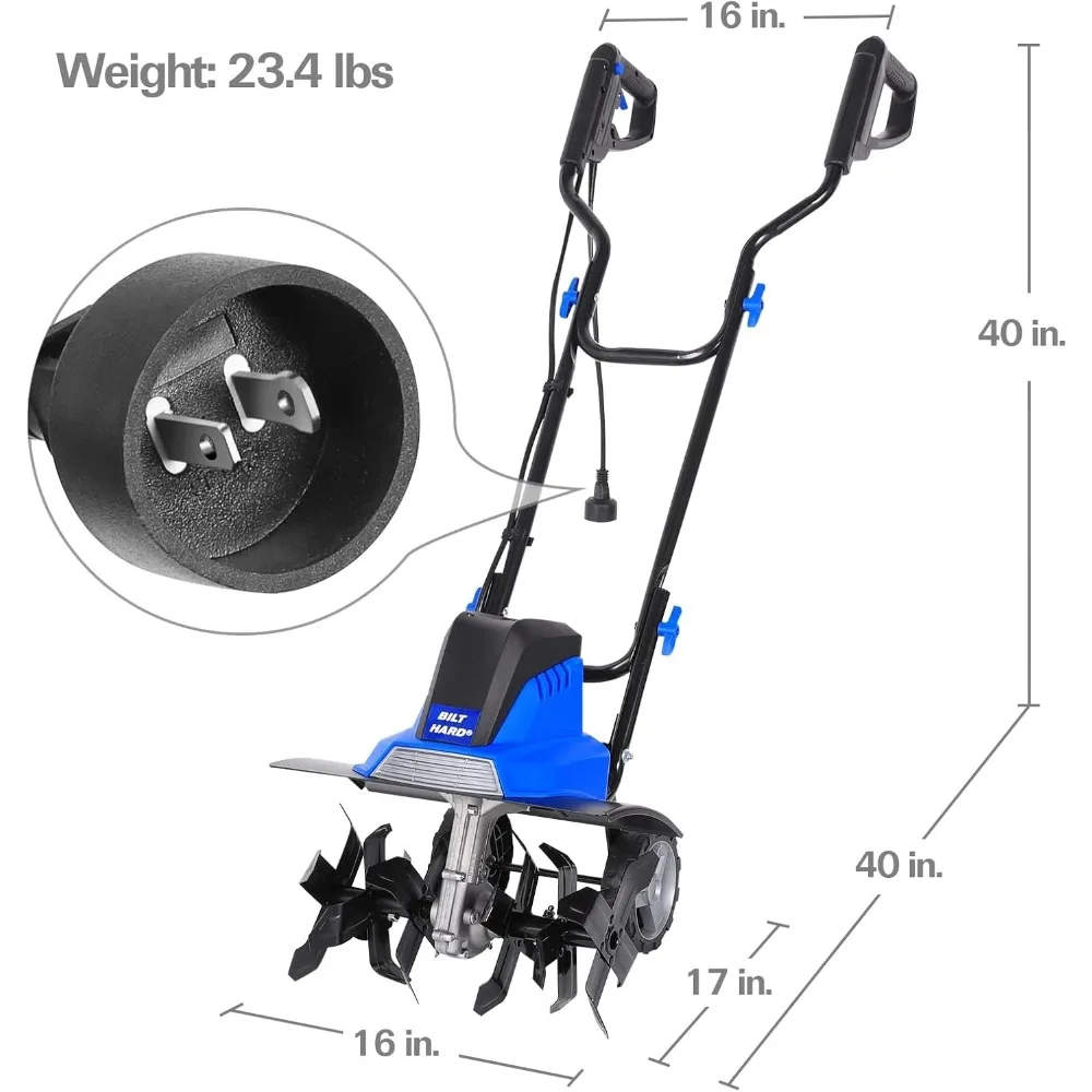 Electric Tiller Cultivator β 16-Inch, 13.5 Amp, 6 Steel Tines, Foldable Garden Rototiller with Adjustable Wheels 3