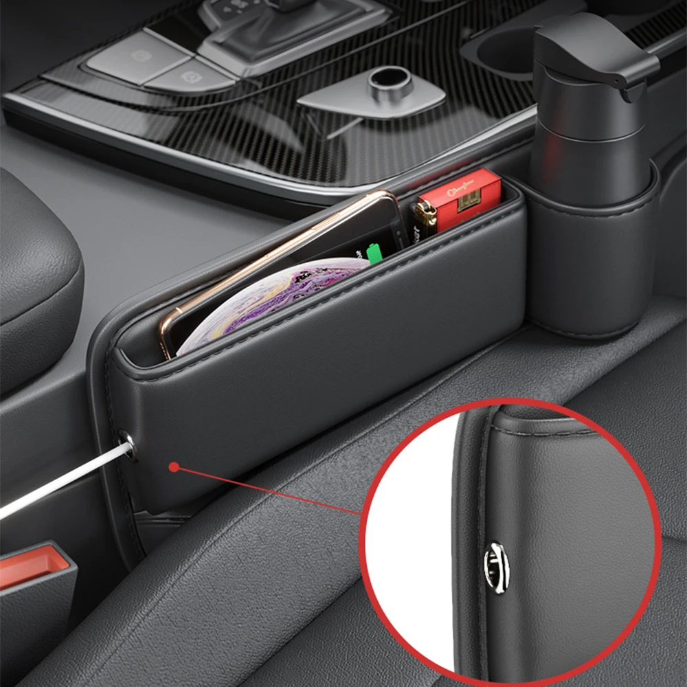Auto Console Side Storage Box Pu Leather Car Seat Gap Organizer with Cup Holder for Cellphones Car Interior Accessories
