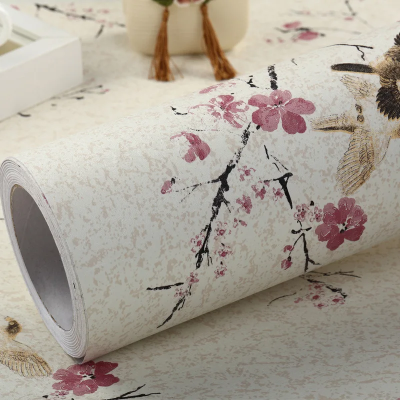 Bird Floral Pattern Retro Self-adhesive Wallpaper Living Room Background Wall Stickers Furniture Decoration DIY Home Decor