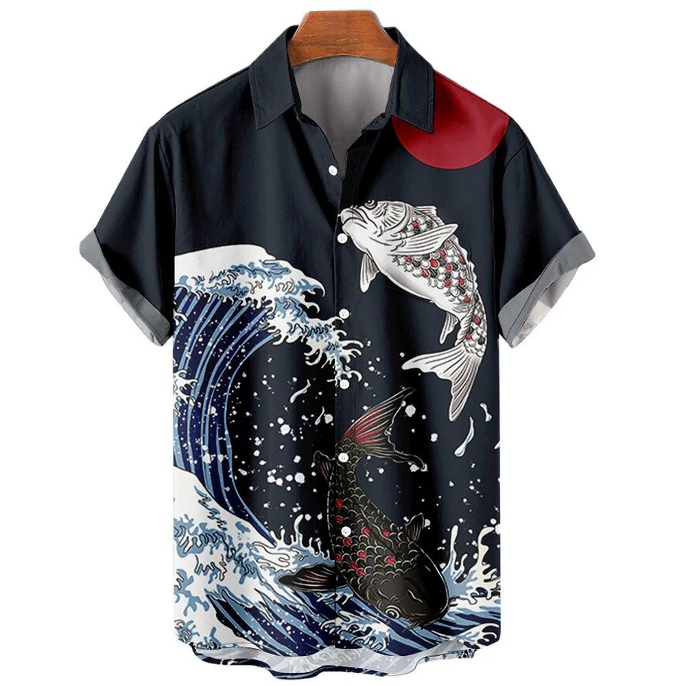 Men's Hawaiian Shirts 3D Printed Short Sleeves casual Lapel Beach Style Tops Top Retro Waves Imported-clothing Fashion 5