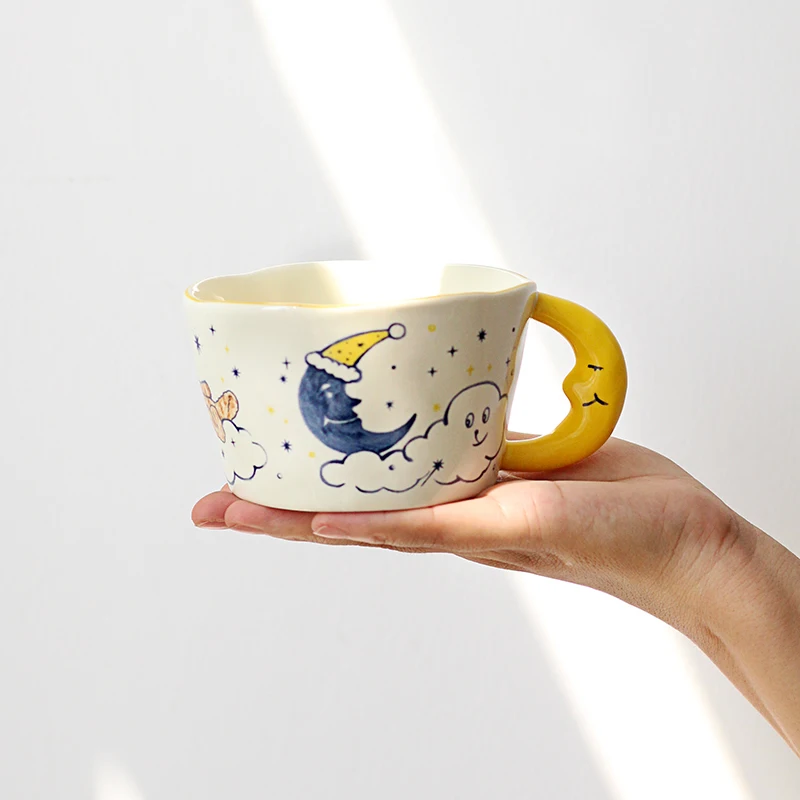 KoreanCuteHandPaintedBearMoonCeramicMugCreativeBreakfastCup