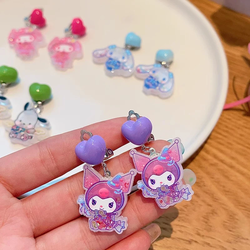 Ear Clip 1Pair Cartoon Sanrio No Piercing Pendant For Women Girls Children