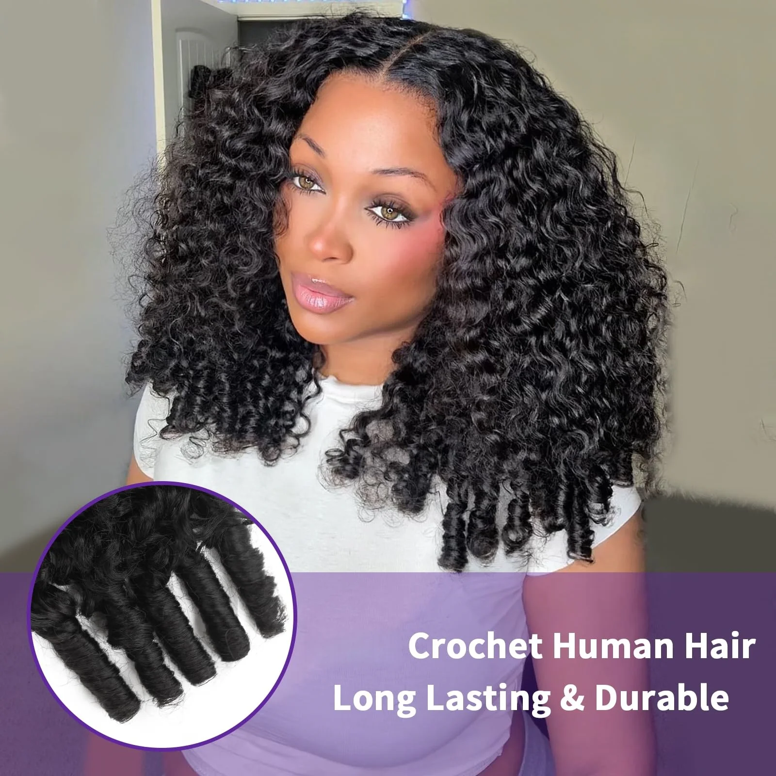 Burmese Curly Human Hair Crochet Braids Extensions Pre Separated Burmese Remy Hair Bundles 12A Lightweight Reusable Remy Hair Extensions For Women Natural Black Color 4